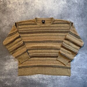 Dockers Mens XXL Brown Striped Knit Crewneck Sweater Vintage Retro Earth Tones